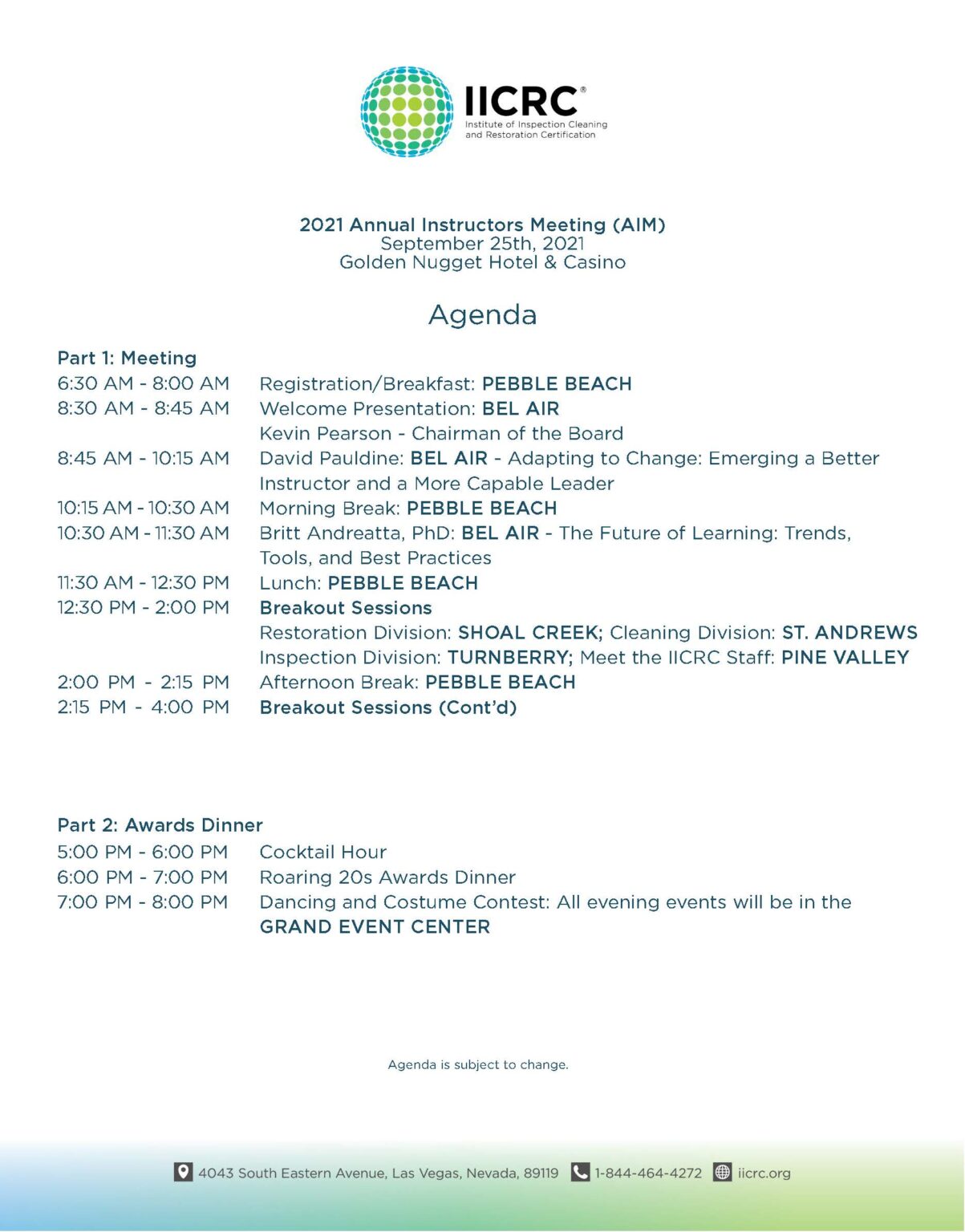 AIM 2021 Map Agenda IICRC